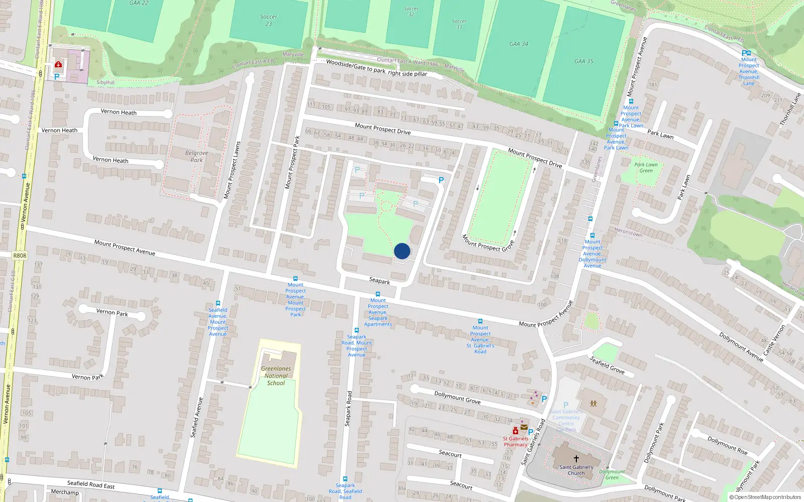 Overhead map showing the location of 11 Seapark, Mount Prospect Avenue, Dublin 3