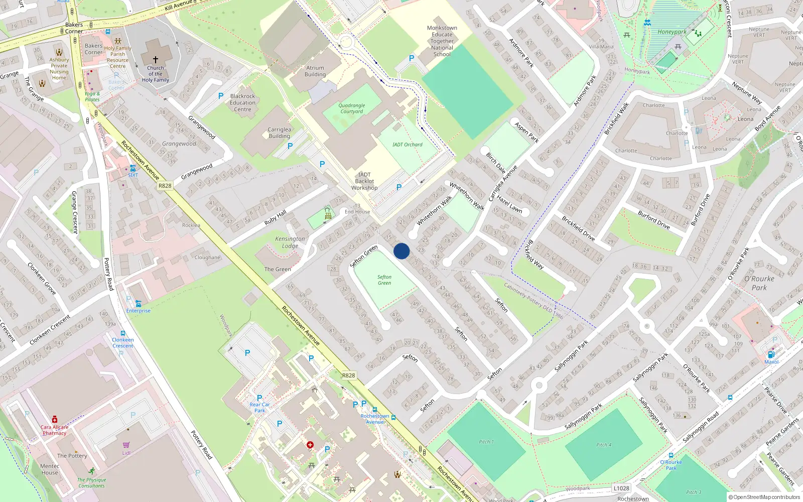 Overhead map showing the location of 11 Sefton Green, Rochestown Avenue, Dun Laoire