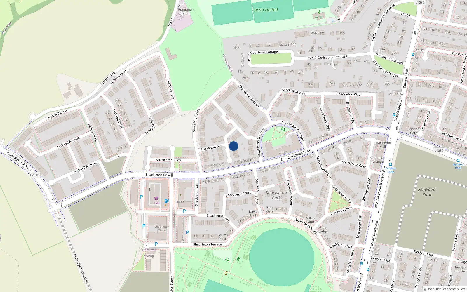 Overhead map showing the location of 11 Shackelton Glen, Shackelton Park, Lucan
