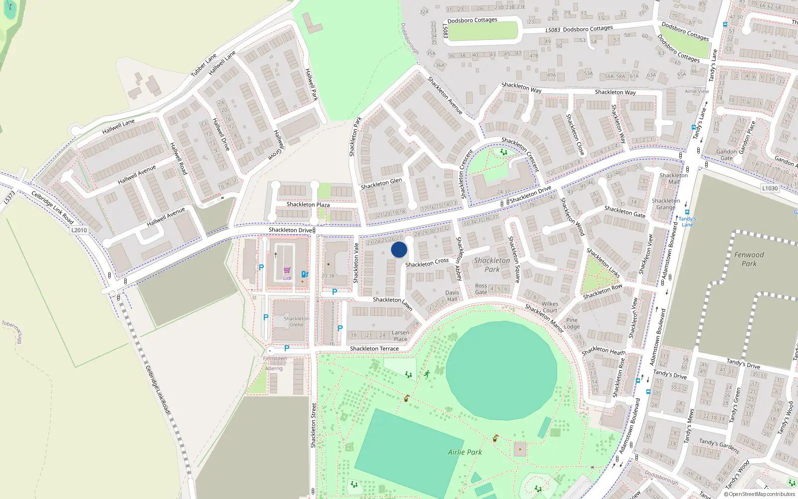 Overhead map showing the location of 11 Shackleton Cross, Lucan