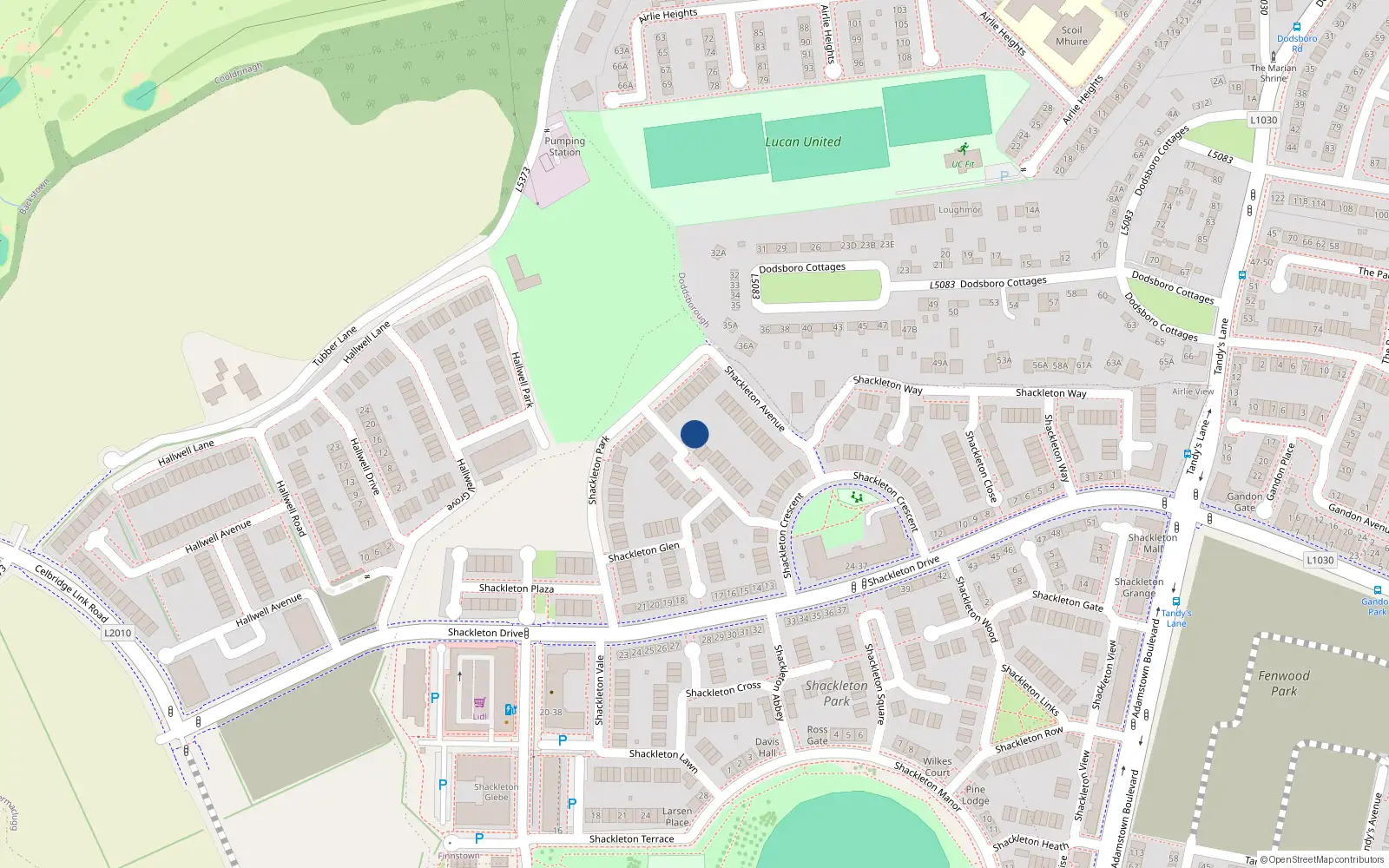 Overhead map showing the location of 11 Shackleton Grove, Lucan