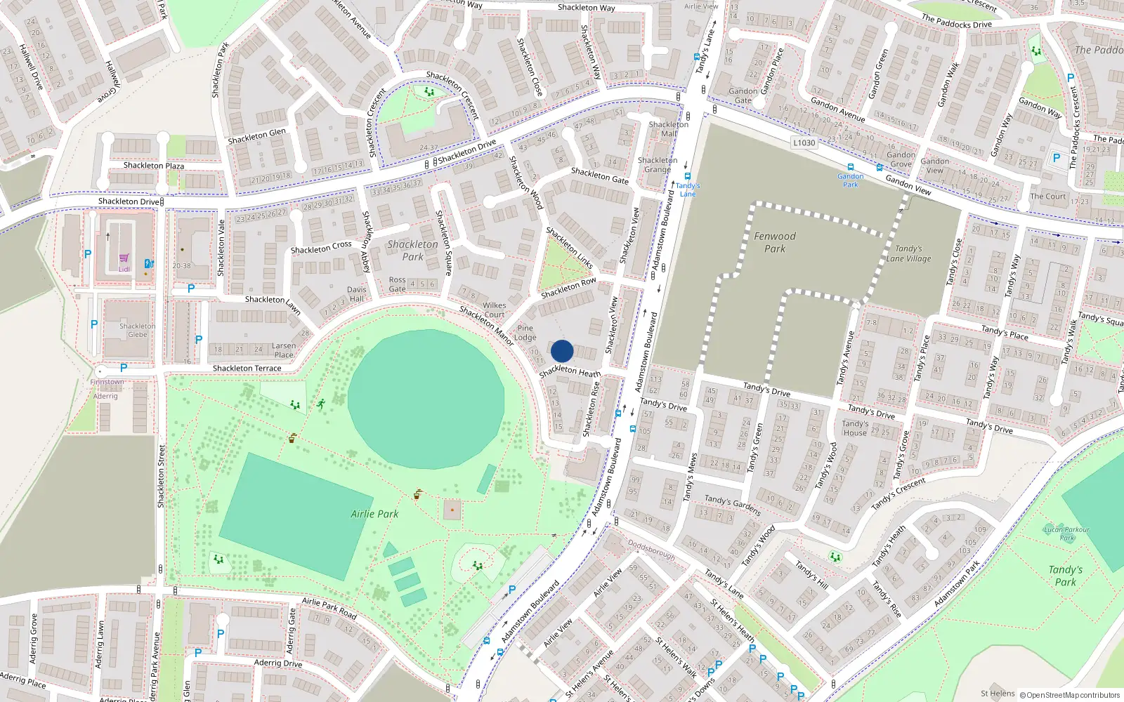 Overhead map showing the location of 11 Shackleton Heath, Shackleton Park, Lucan