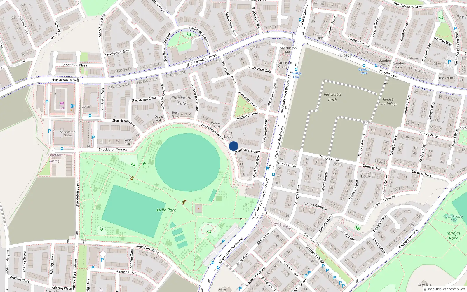 Overhead map showing the location of 11 Shackleton Manor, Shackleton Park, Lucan