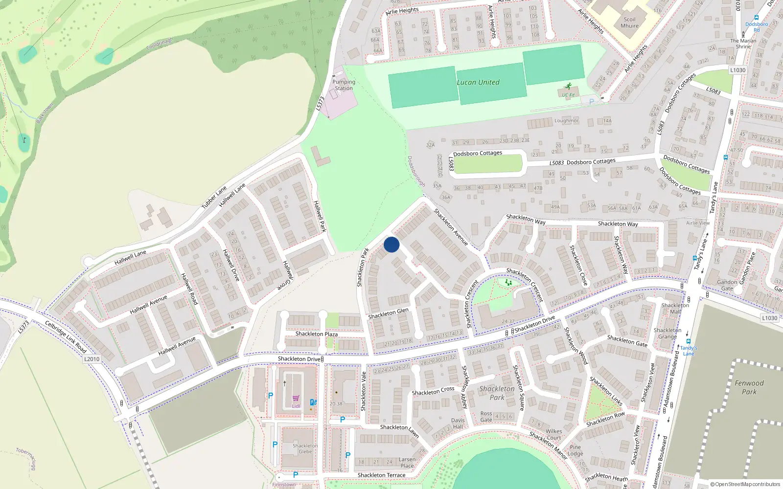 Overhead map showing the location of 11 Shackleton Park, Lucan