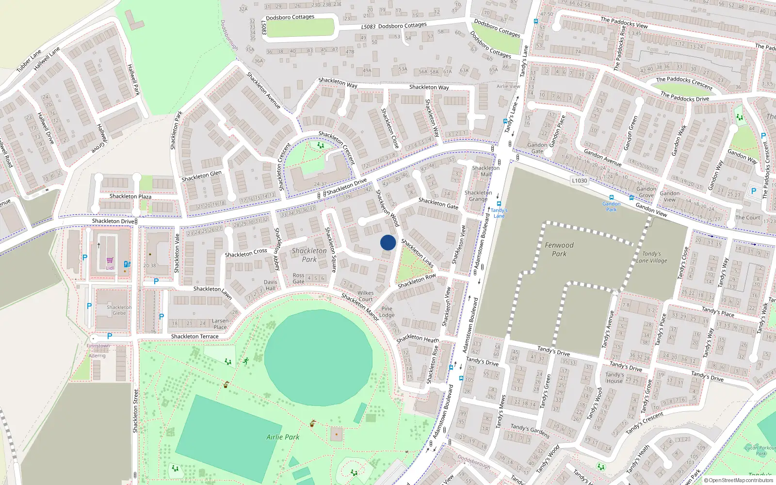 Overhead map showing the location of 11 Shackleton Wood, Lucan