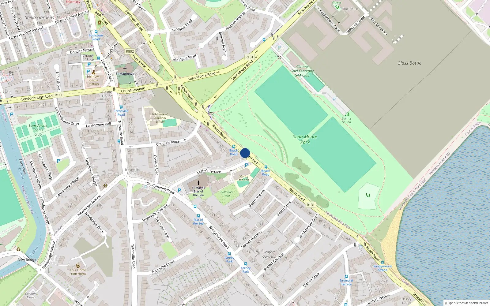 Overhead map showing the location of 11 Shore Club, Beach Road, Sandymount