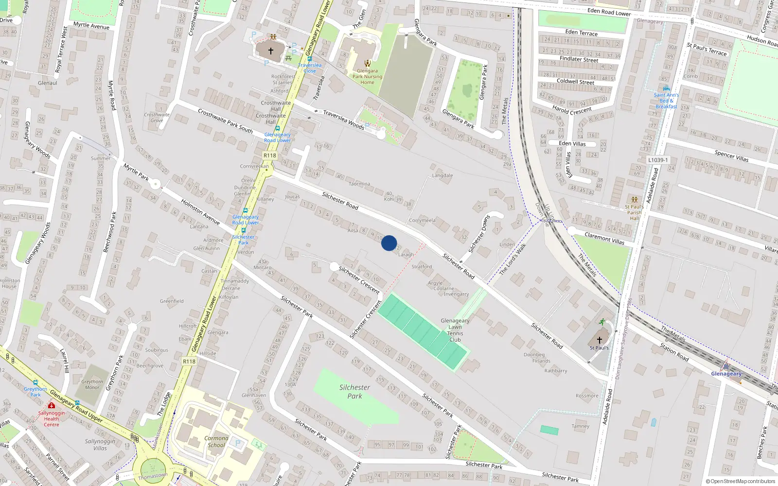 Overhead map showing the location of 11 Silchester Road, Dublin