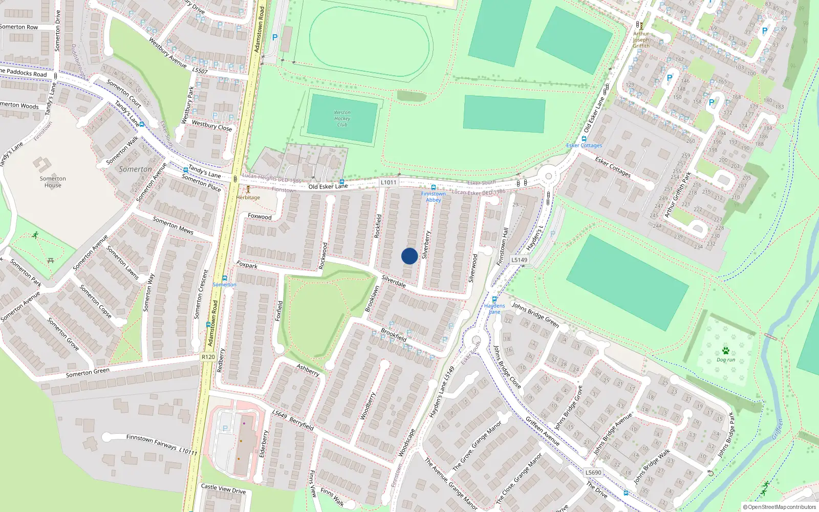 Overhead map showing the location of 11 Silveryberry, Finnstown Abbey, Lucan