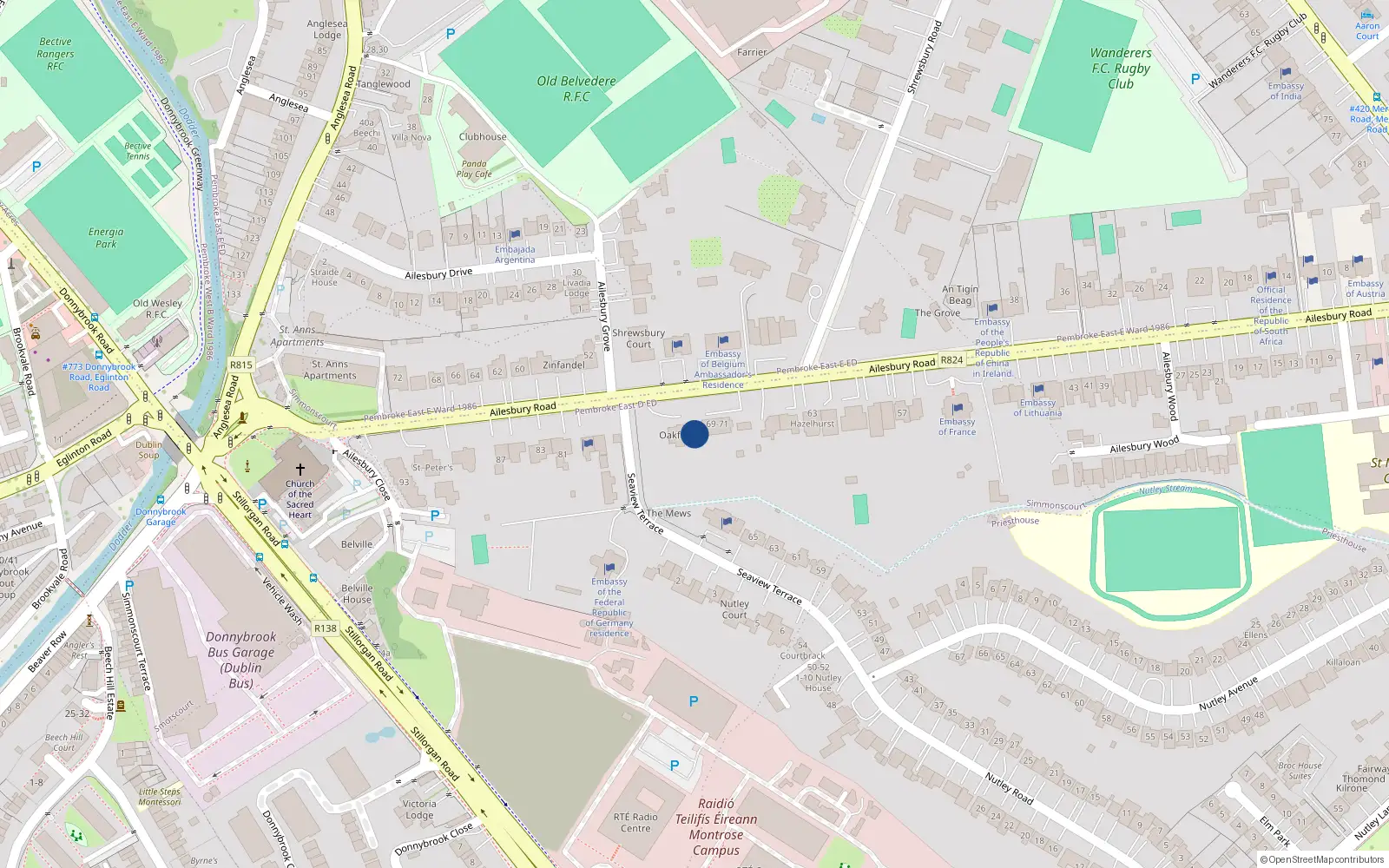 Overhead map showing the location of 11 Simmonscourt, Simmonscourt Road, Ballsbridge