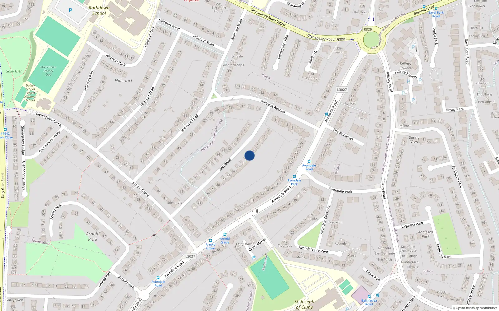 Overhead map showing the location of 11 Sion Road, Glenageary, Dun Laoghaire