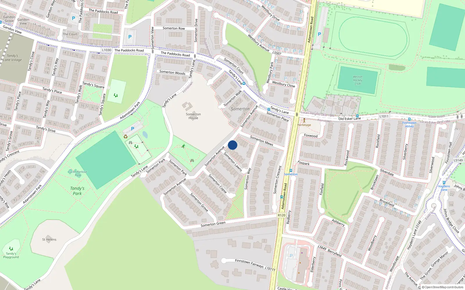 Overhead map showing the location of 11 Somerton Avenue, Finnstown
