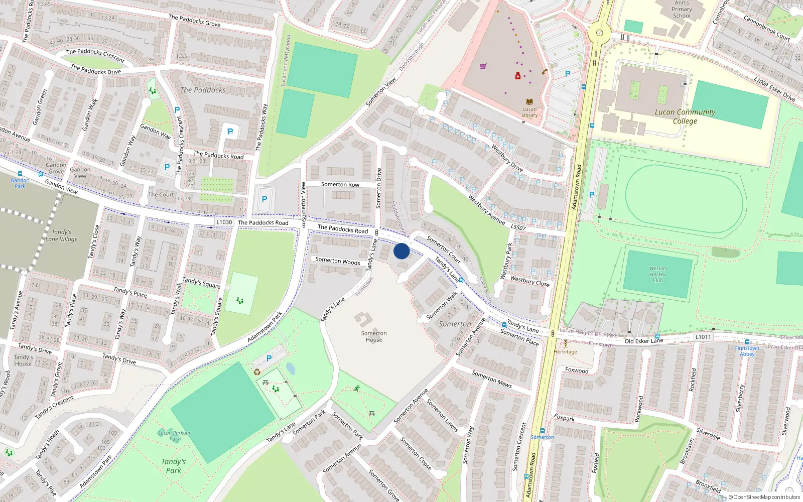Overhead map showing the location of 11 Somerton Close, Lucan