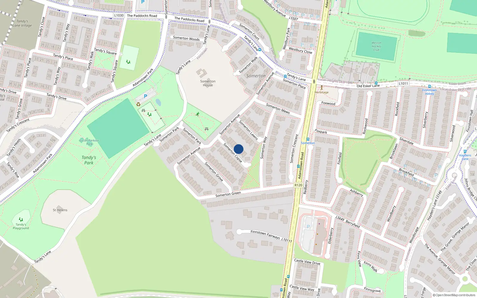 Overhead map showing the location of 11 Somerton Copse, Lucan