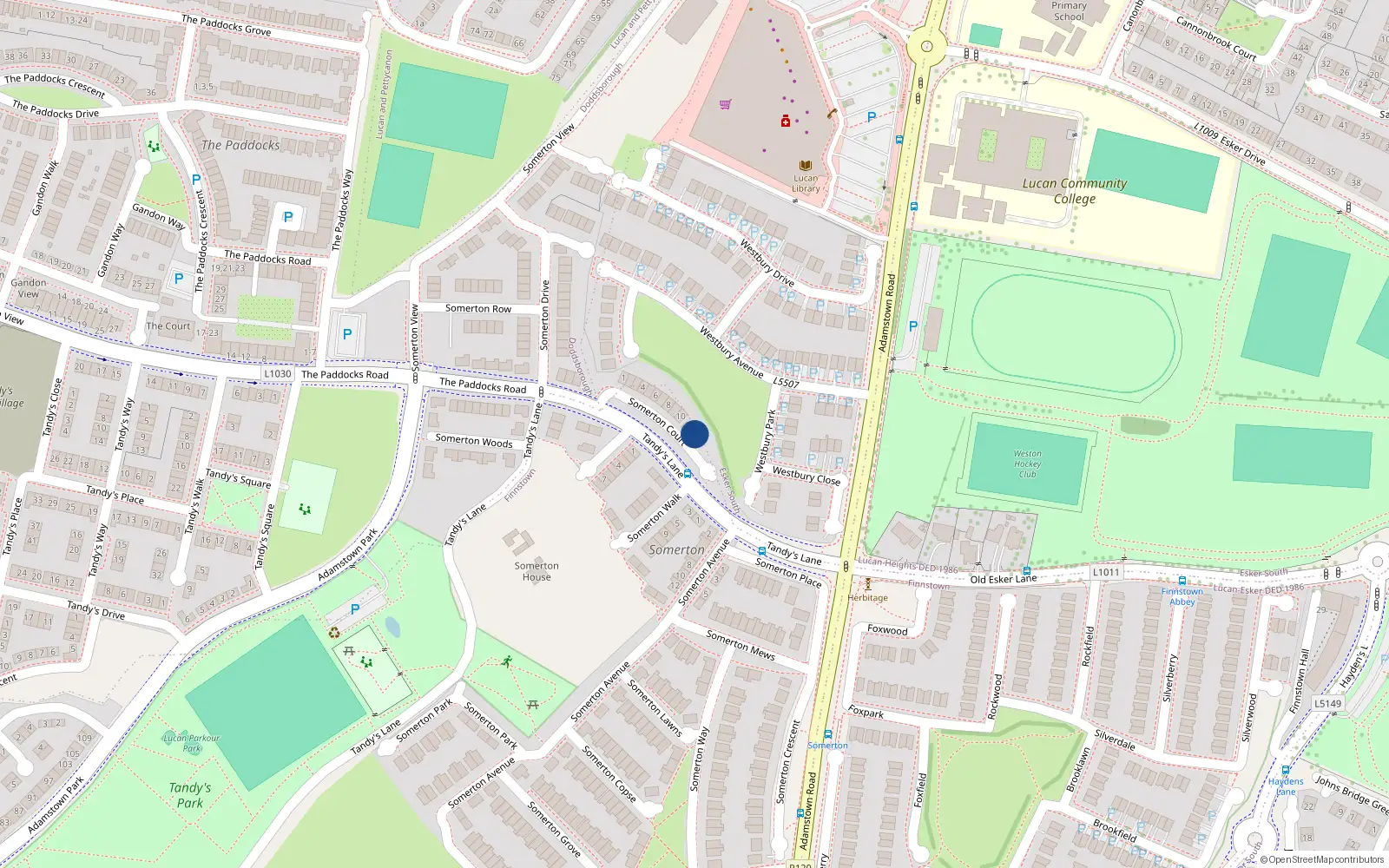 Overhead map showing the location of 11 Somerton Court, Lucan