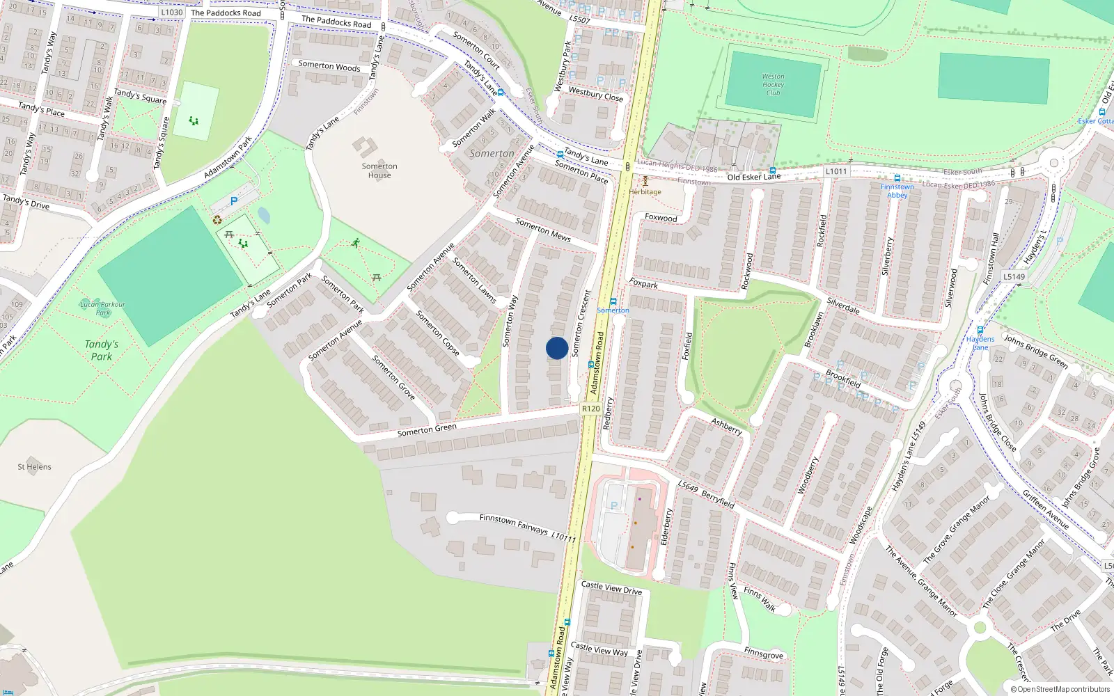 Overhead map showing the location of 11 Somerton Crescent, Lucan