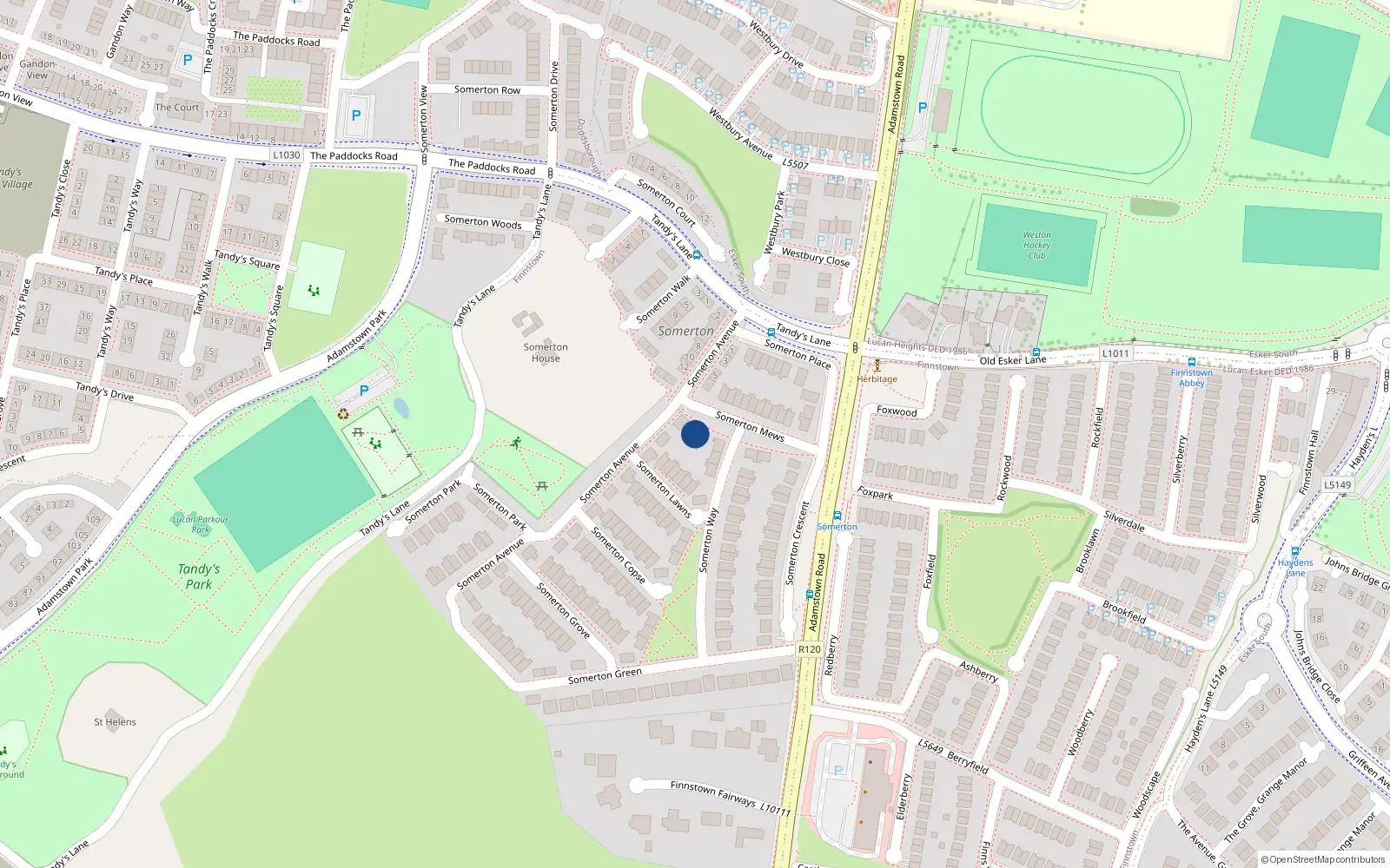 Overhead map showing the location of 11 Somerton Mews, Lucan