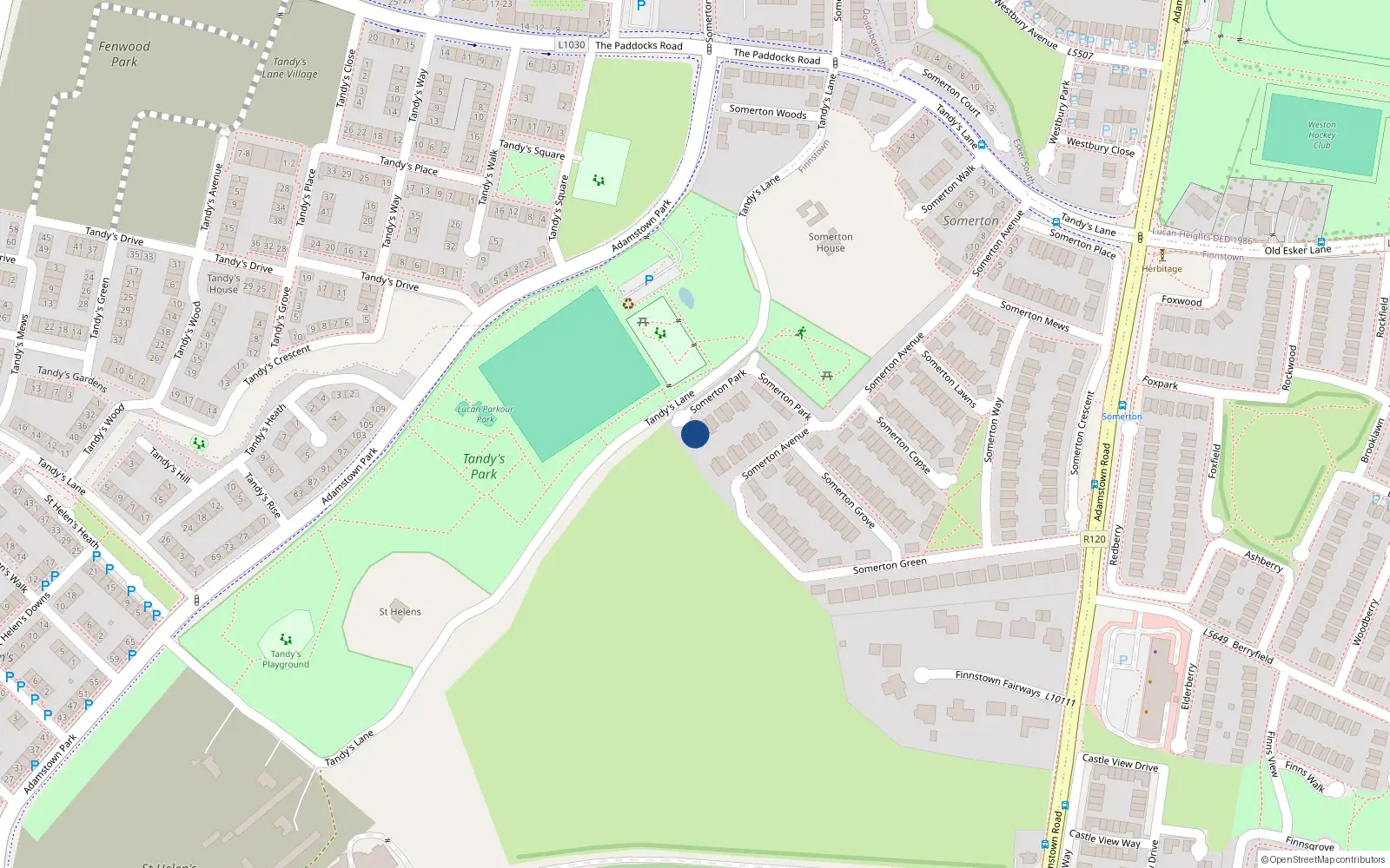Overhead map showing the location of 11 Somerton Park, Lucan