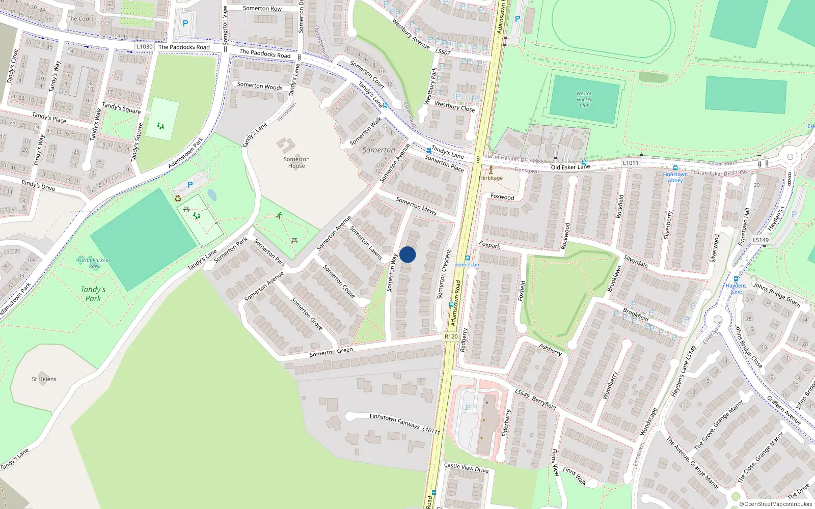 Overhead map showing the location of 11 Somerton Way, Finnstown