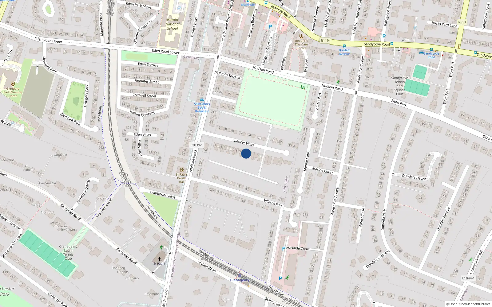 Overhead map showing the location of 11 Spencer Villas, Dublin