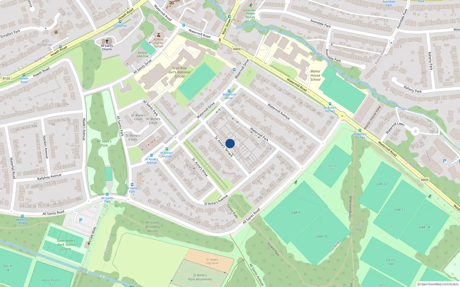 Overhead map showing the location of 11 St Annes Terrace, Raheny, Dublin 5