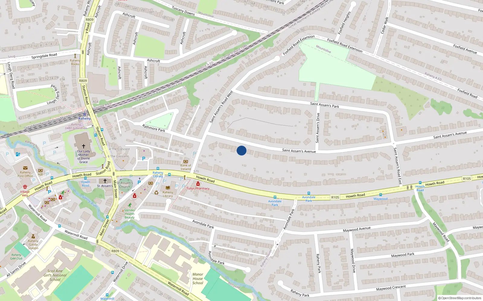 Overhead map showing the location of 11 Saint Assams Avenue, Dublin 5