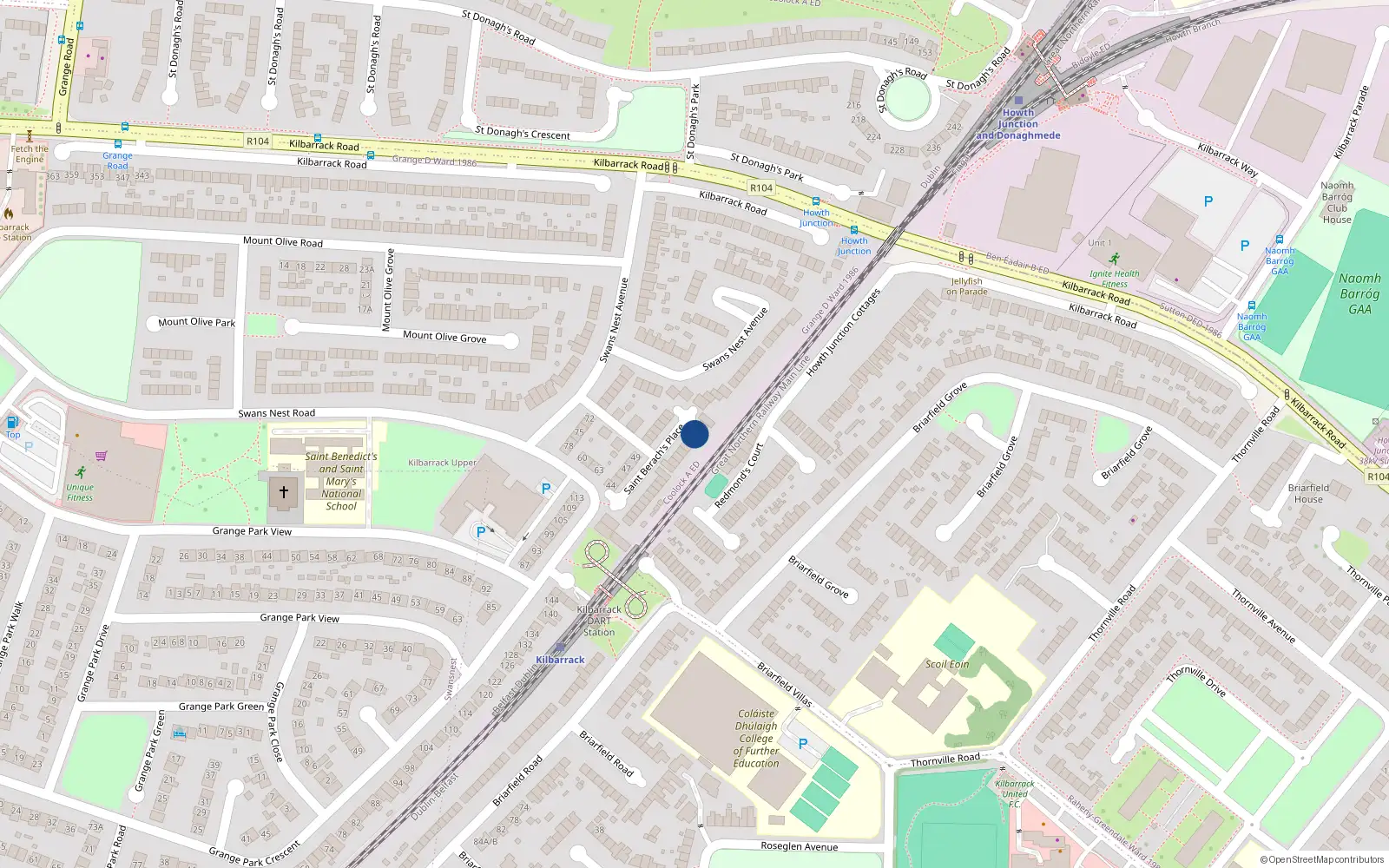 Overhead map showing the location of 11 St Berachs Place, Killbarrack, Dublin 5