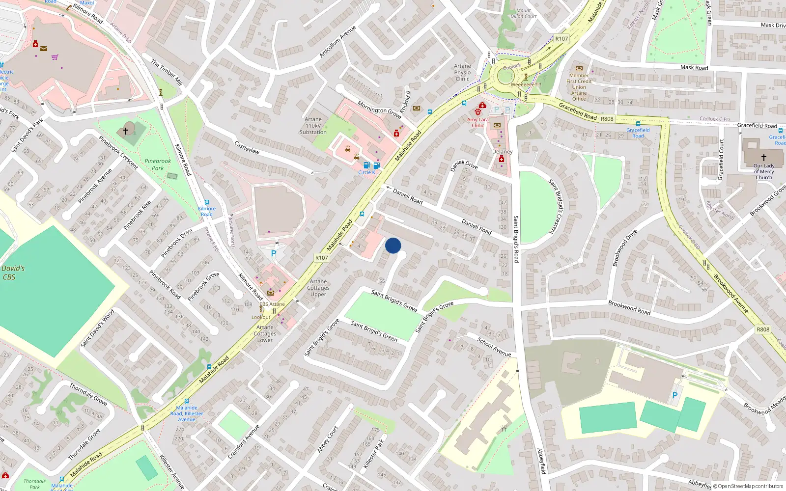 Overhead map showing the location of 11 St Brigids Close, Killester, Dublin 5