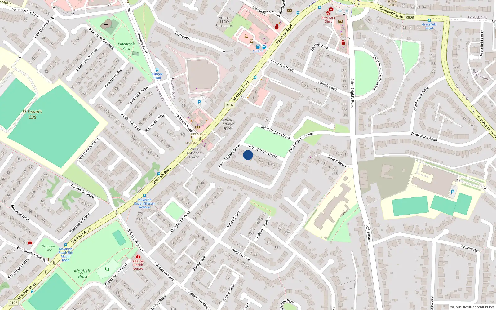 Overhead map showing the location of 11 St. Brigids Crescent, Artane, Dublin 5