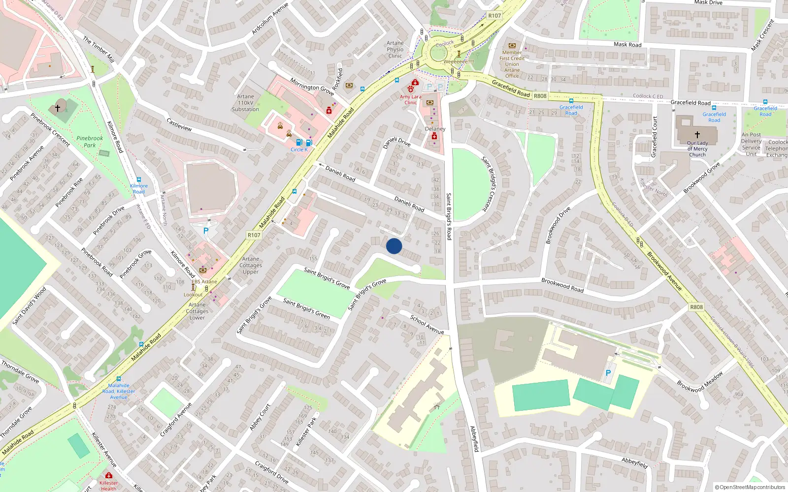 Overhead map showing the location of 11 St Brigids Lawn, Killester, Dublin 5