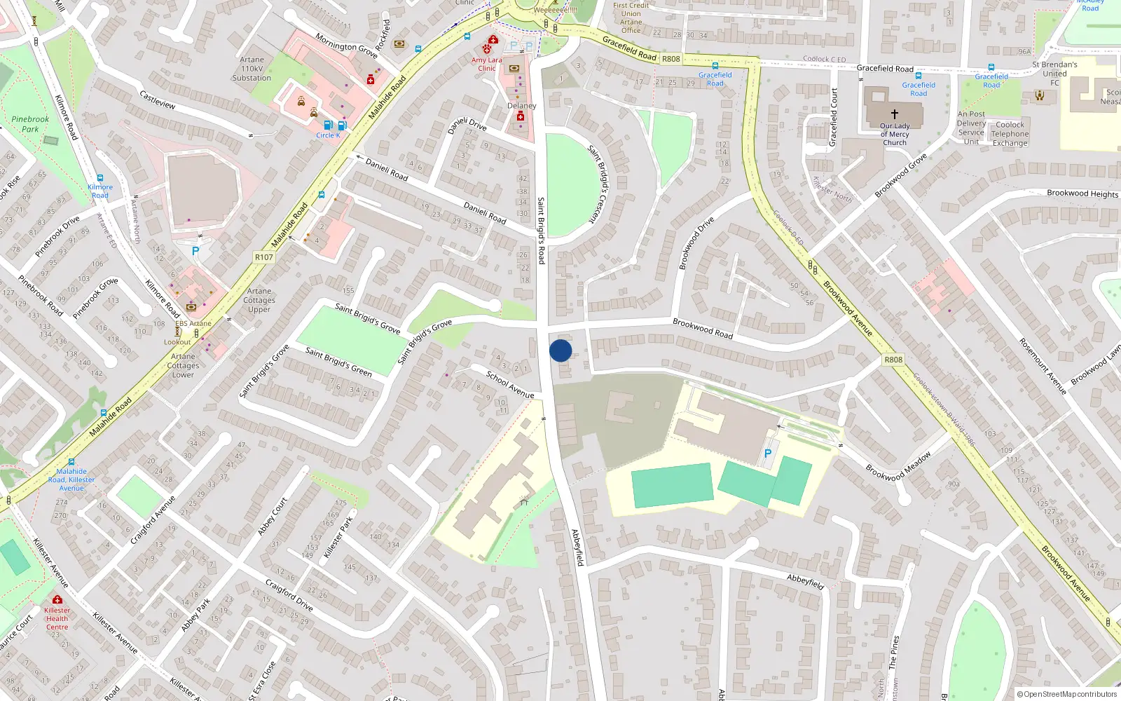 Overhead map showing the location of 11 St Brigids Road, Killester, Dublin 5