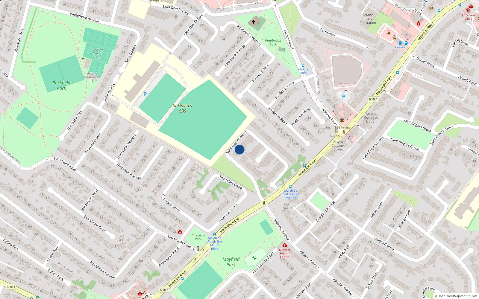 Overhead map showing the location of 11 St Davids Wood, Artane, Dublin 5