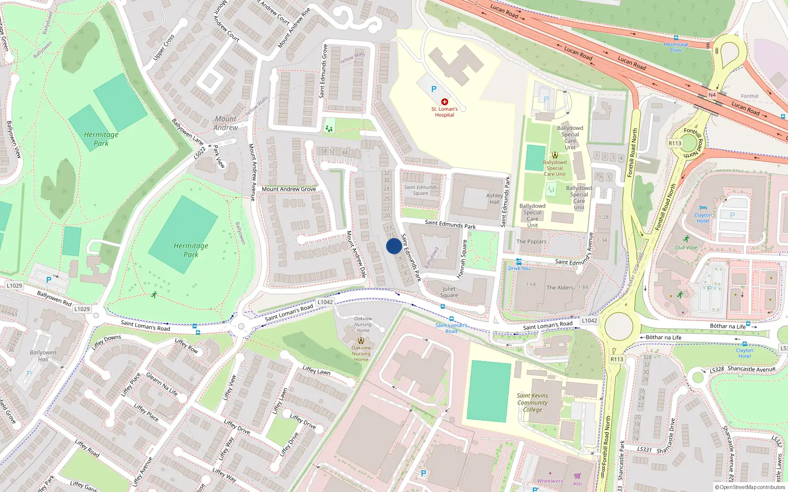 Overhead map showing the location of 11 St Edmunds Park, St Edmunds, Lucan