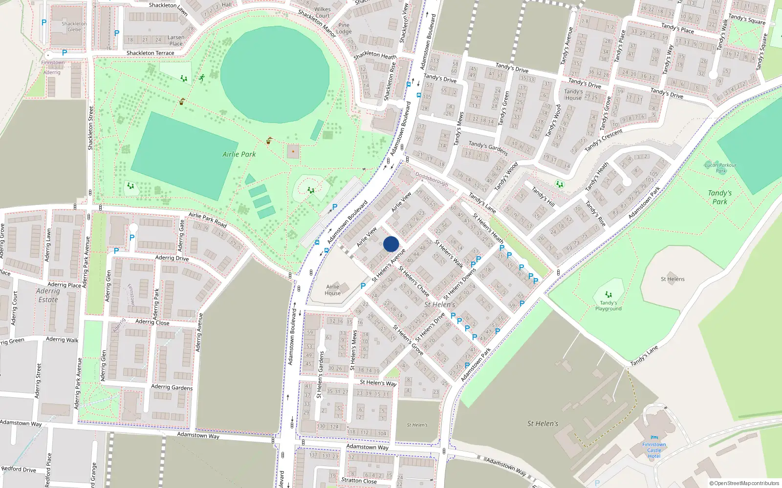 Overhead map showing the location of 11 Saint Helen's Avenue, Lucan