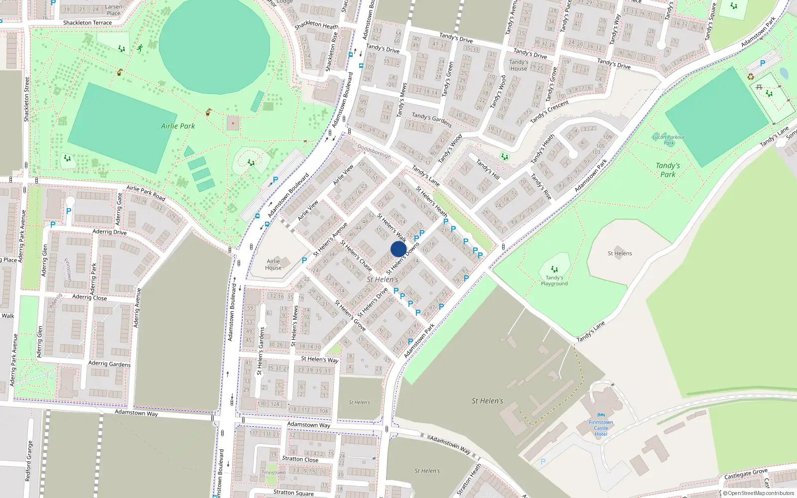 Overhead map showing the location of 11 Saint Helen's Downs, Lucan