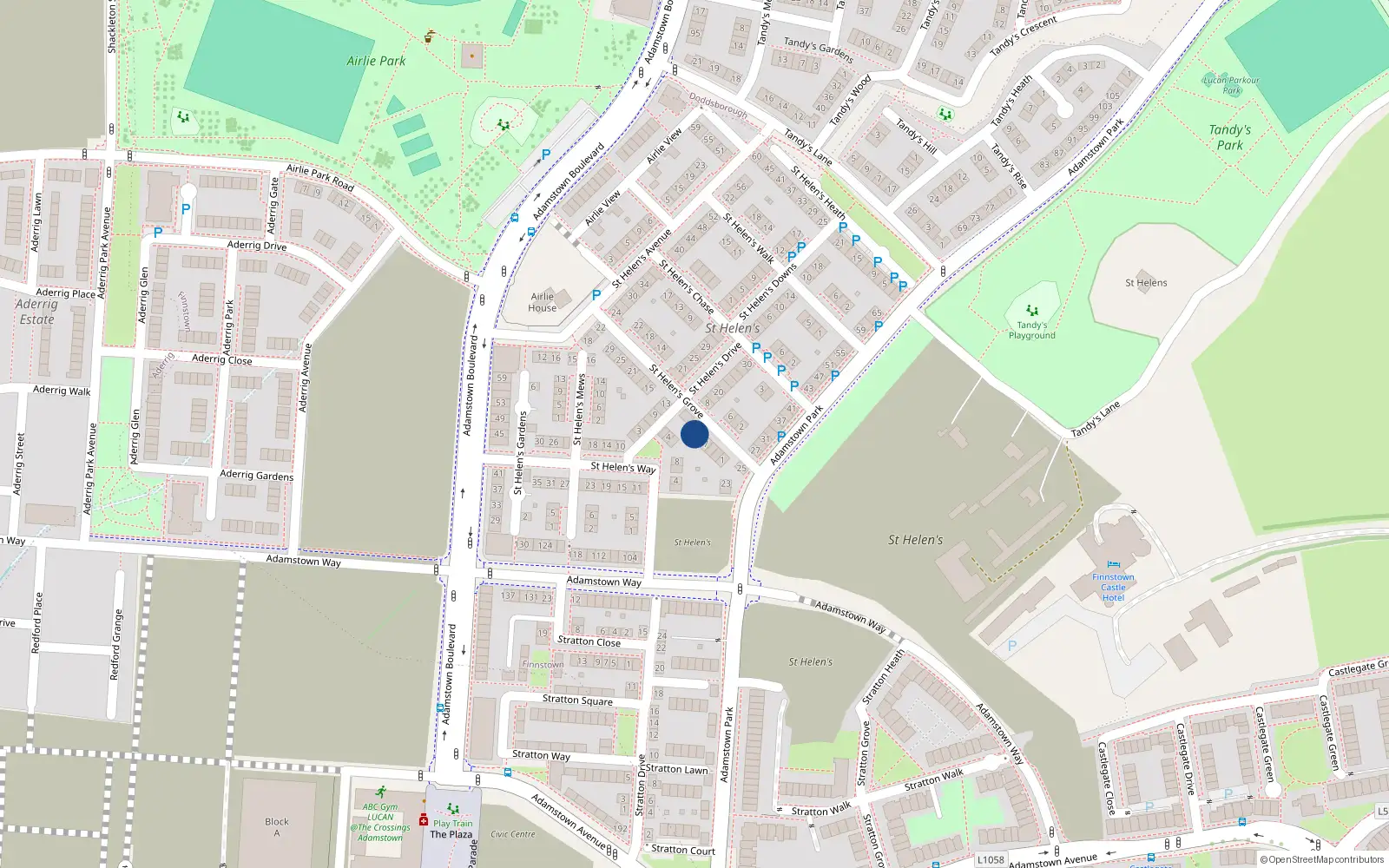 Overhead map showing the location of 11 Saint Helen's Grove, Adamstown