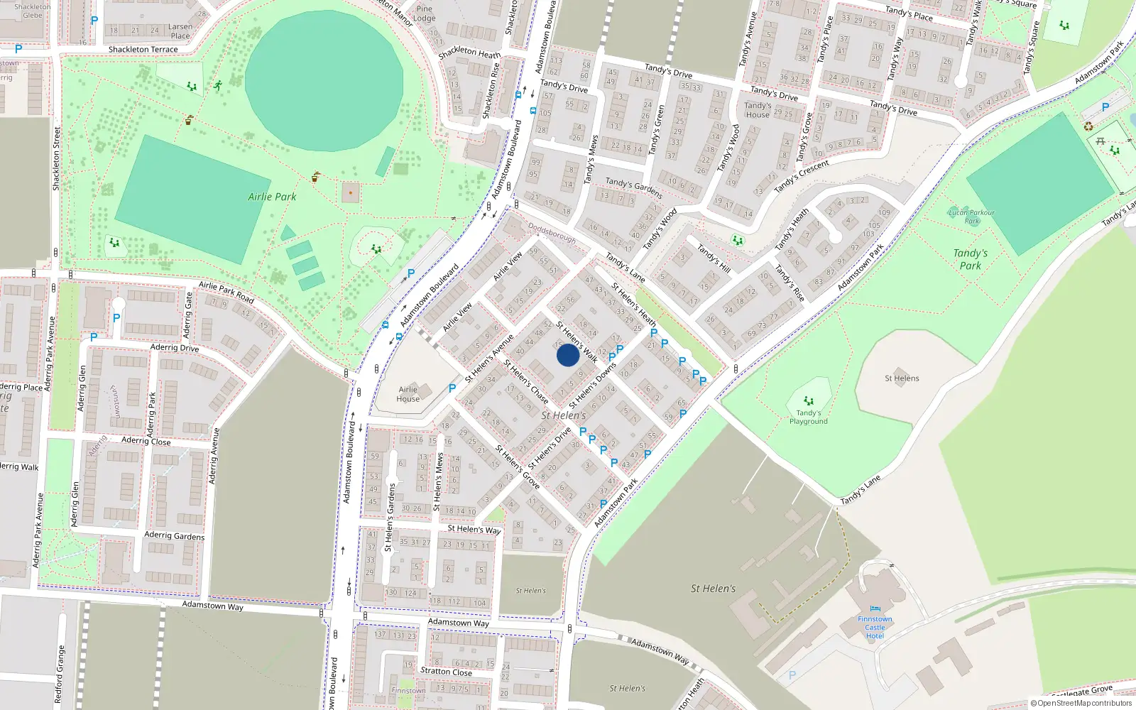 Overhead map showing the location of 11 Saint Helen's Walk, Lucan