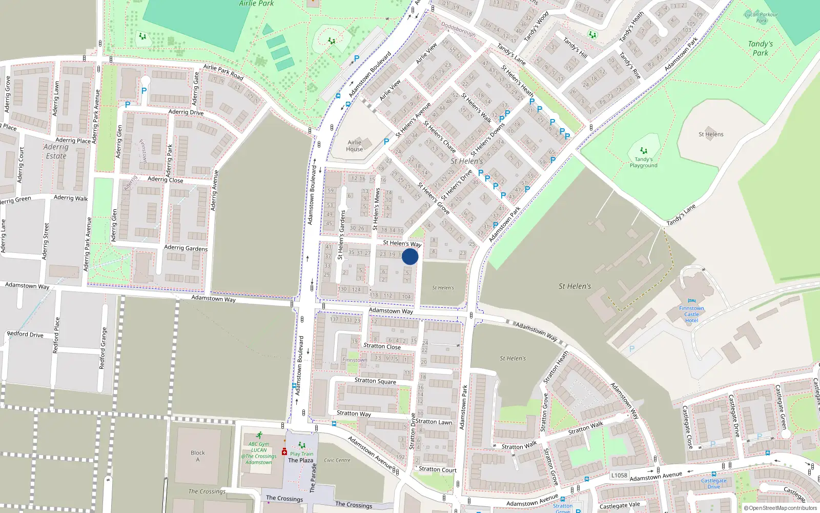 Overhead map showing the location of 11 Saint Helens Way, Lucan