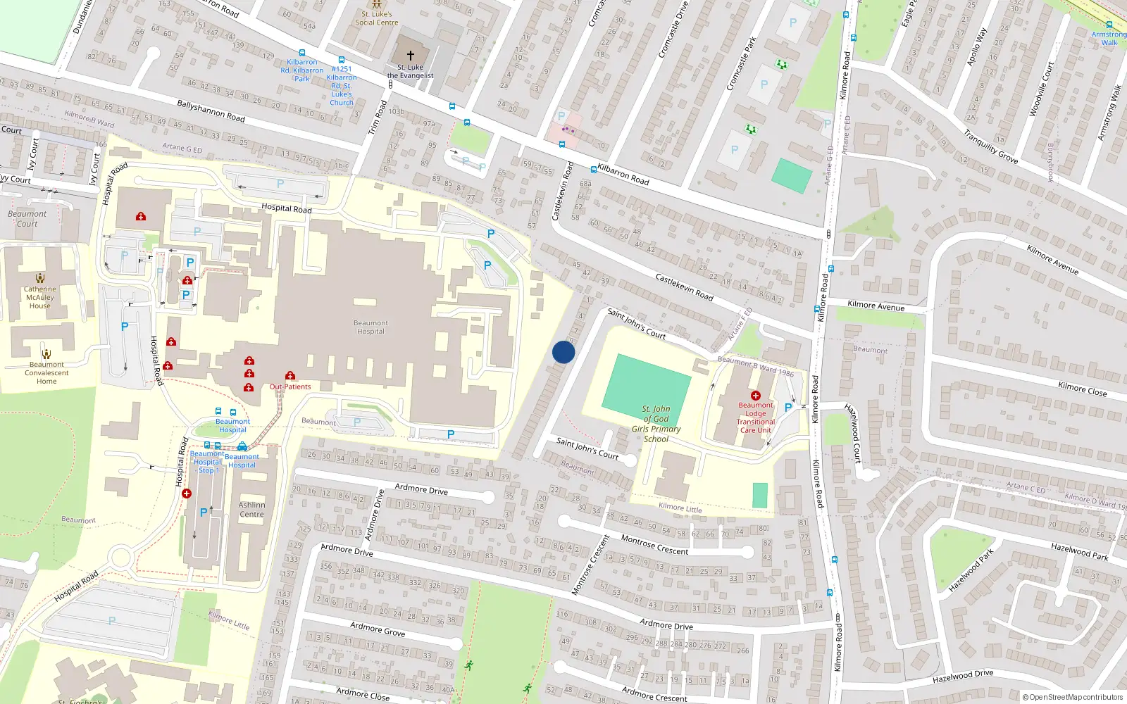 Overhead map showing the location of 11 St John's Court, Artane, Dublin 5