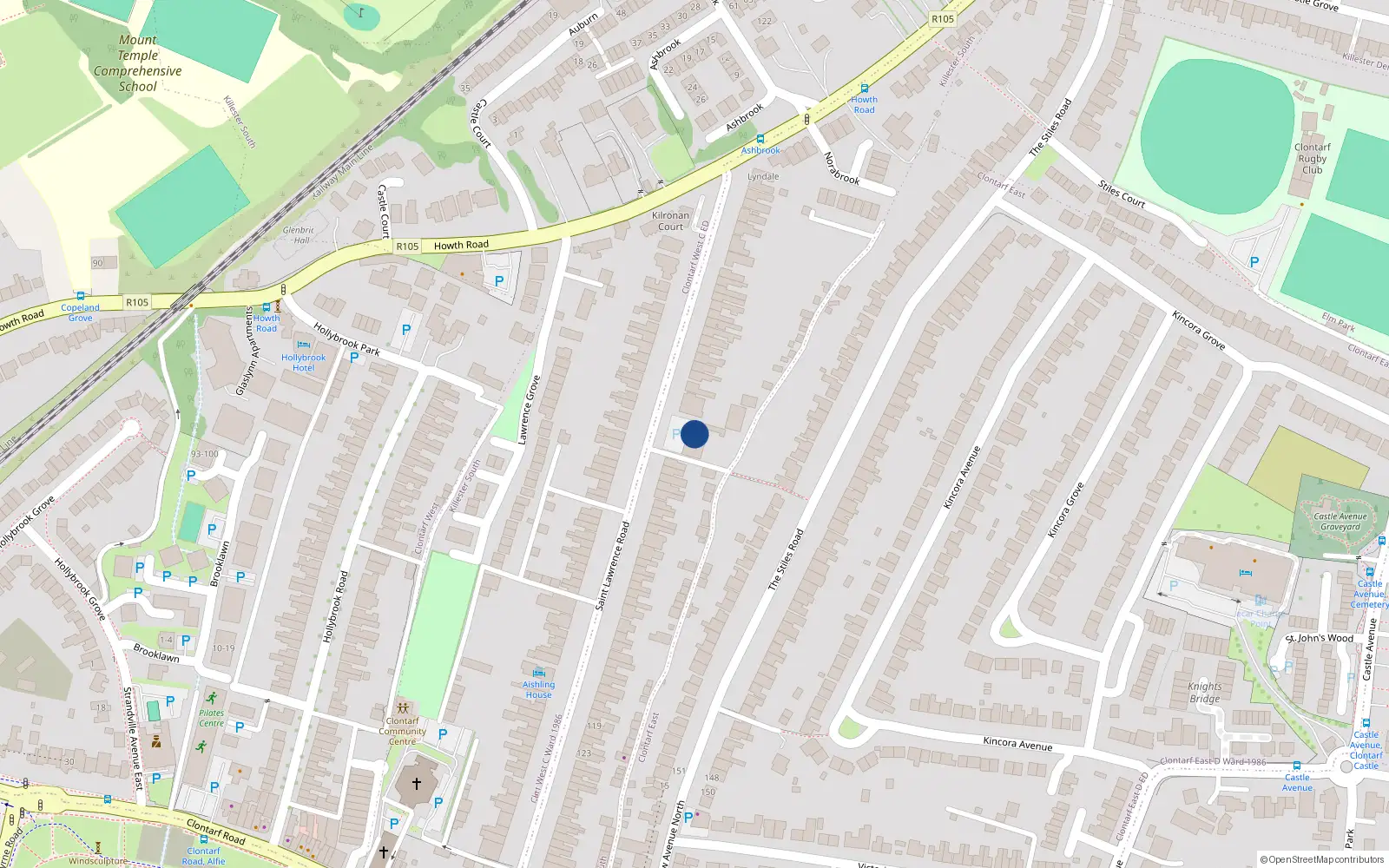 Overhead map showing the location of 11 St Lawrence Court, St Lawrence Road, Clontarf Dublin 3
