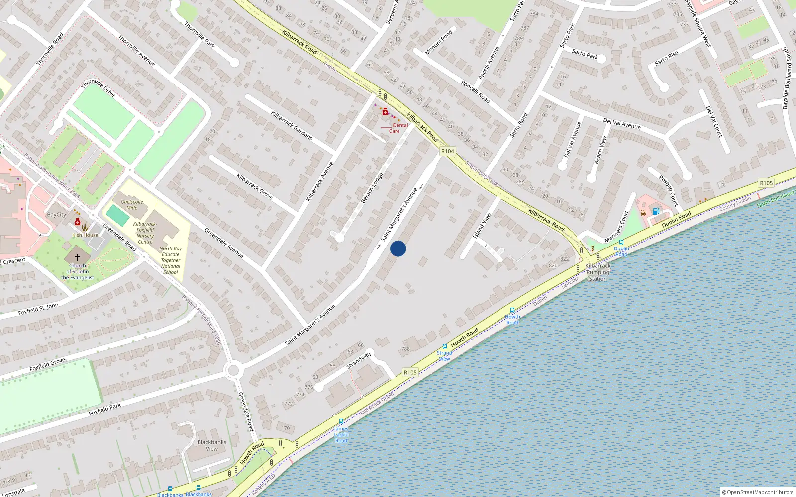 Overhead map showing the location of 11 St Margarets Avenue, Raheny, Dublin 5