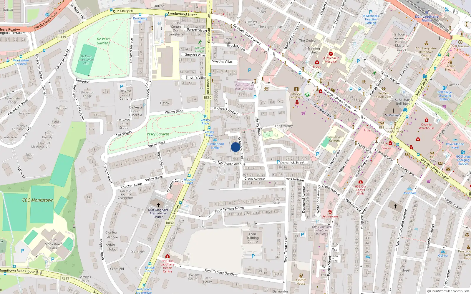 Overhead map showing the location of 11, St Marys Street, Dun Laoghaire