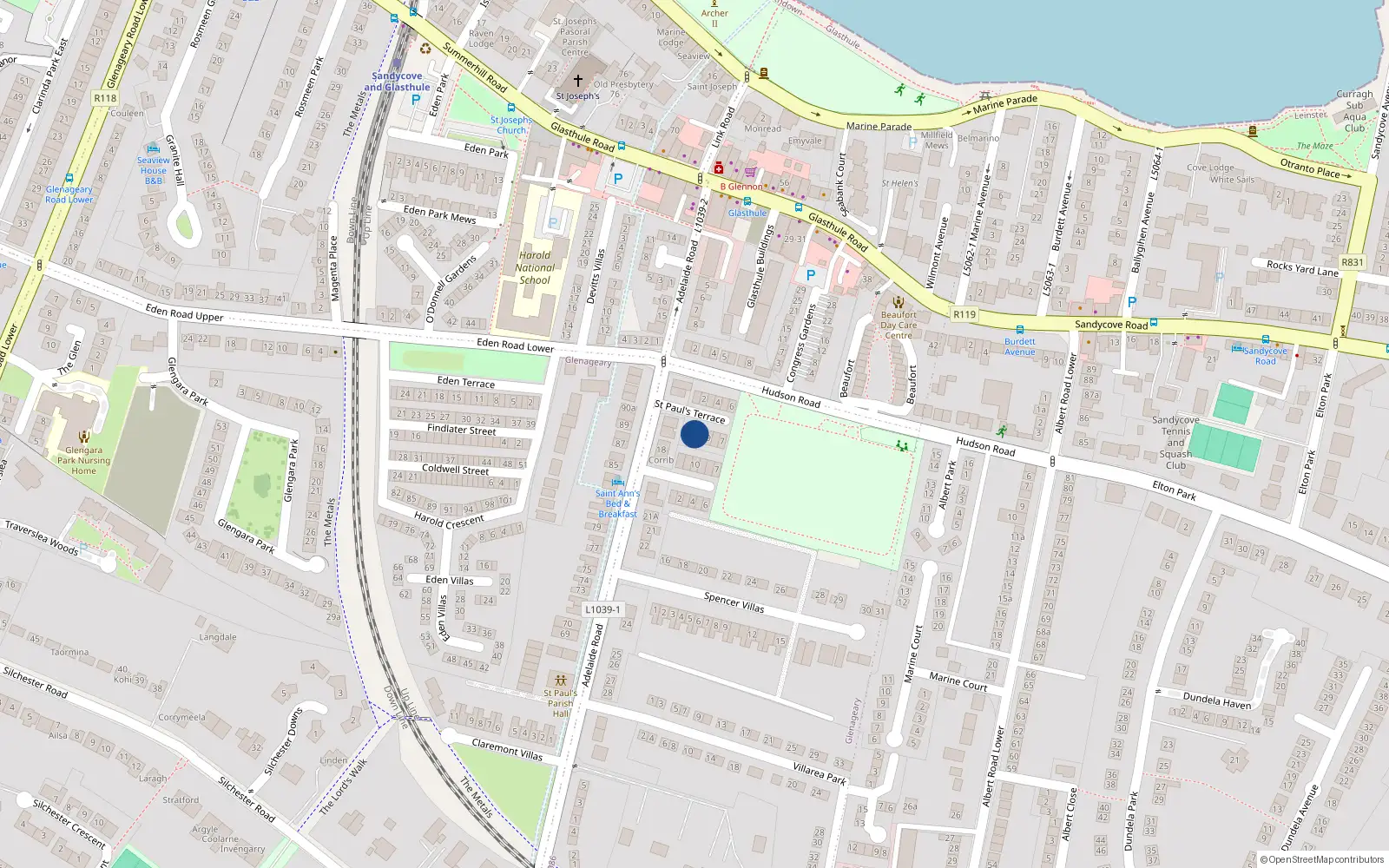Overhead map showing the location of 11 Saint Paul's Terrace, Glenageary