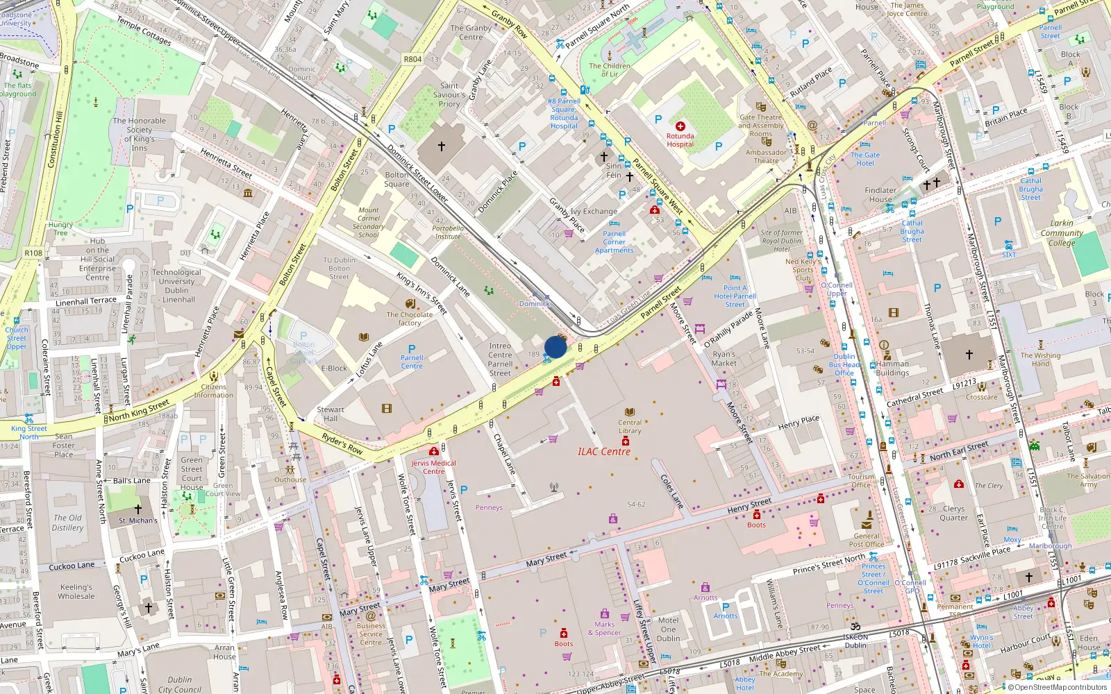 Overhead map showing the location of 11 Stewart House, 188 Parnell Street, Dublin 1