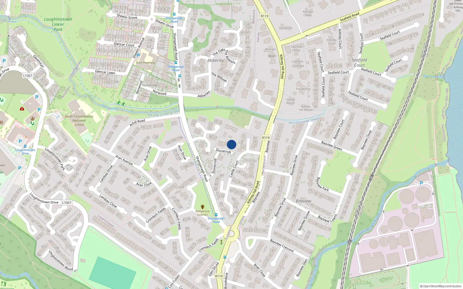 Overhead map showing the location of 11 Stonecroft, Shanganagh Road, Killiney
