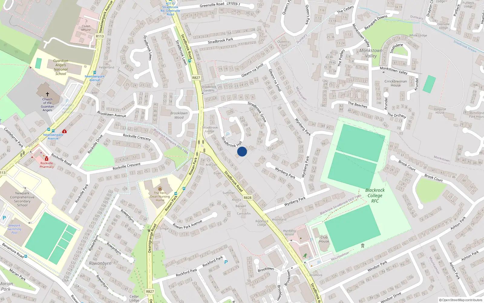 Overhead map showing the location of 11 Stradbrook Hall, Blackrock