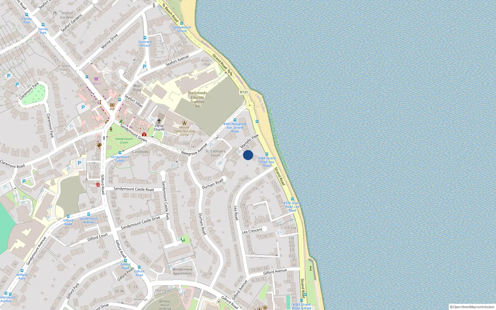 Overhead map showing the location of 11 Strand Road, Sandymount