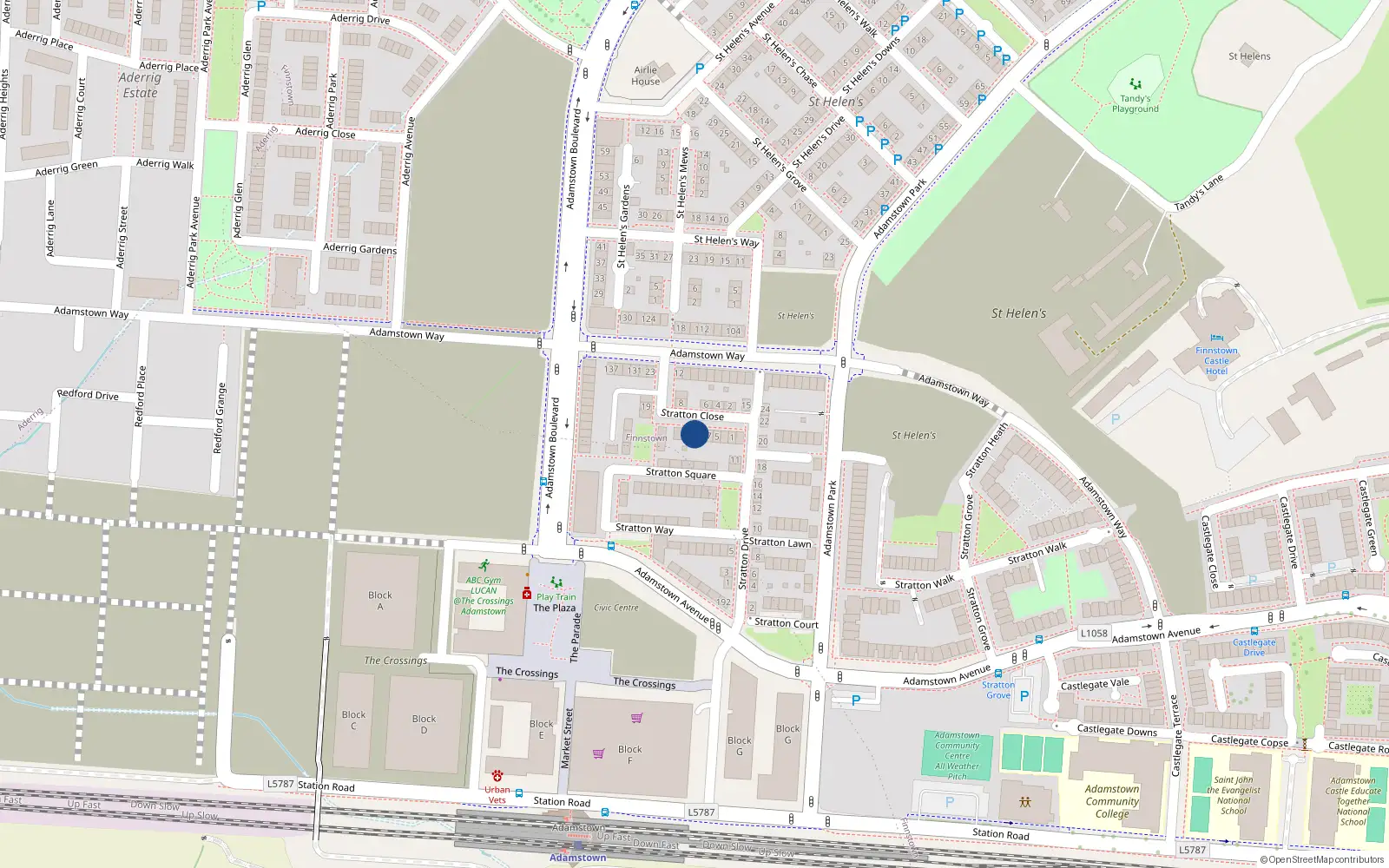 Overhead map showing the location of 11 Stratton Close, Lucan