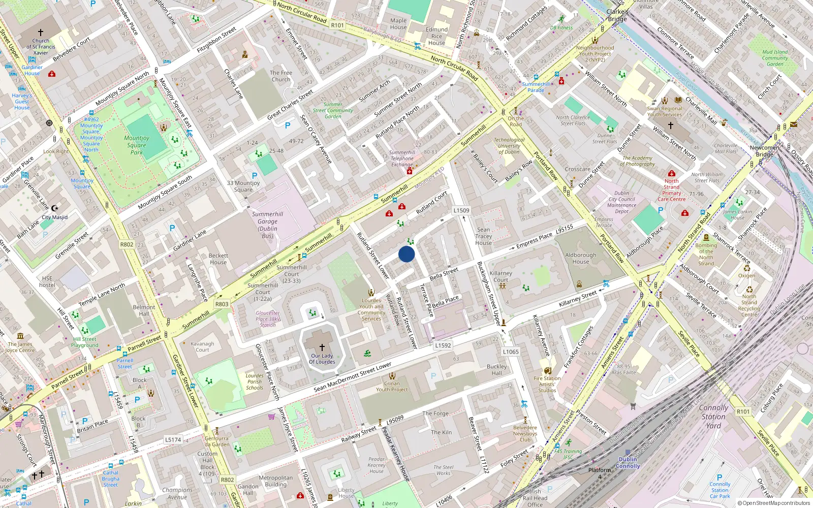 Overhead map showing the location of 11 Summerhill Place, Dublin 1