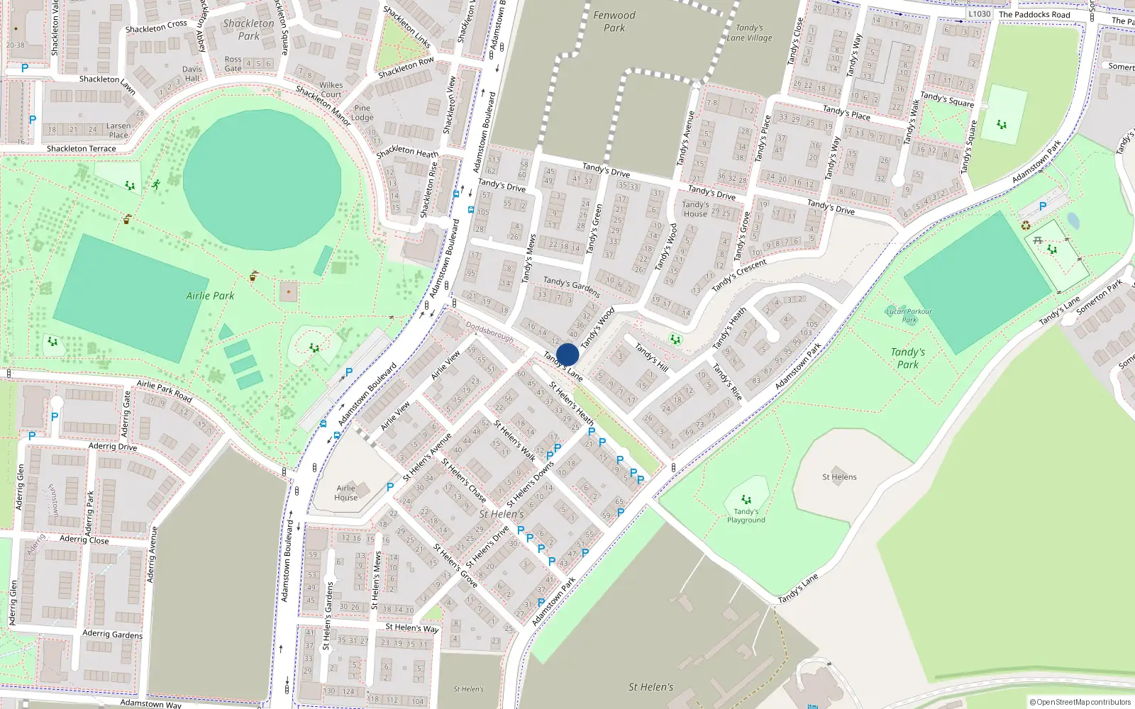 Overhead map showing the location of 11 Tandy's Lane, Lucan
