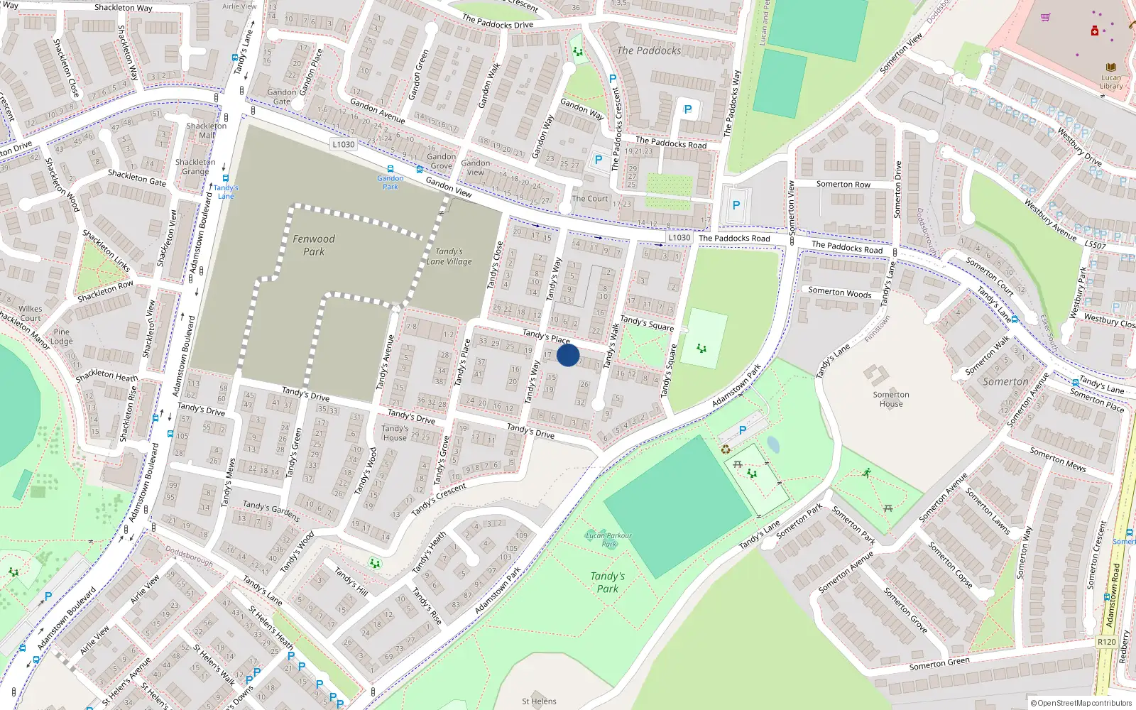 Overhead map showing the location of 11 Tandy's Place, Lucan